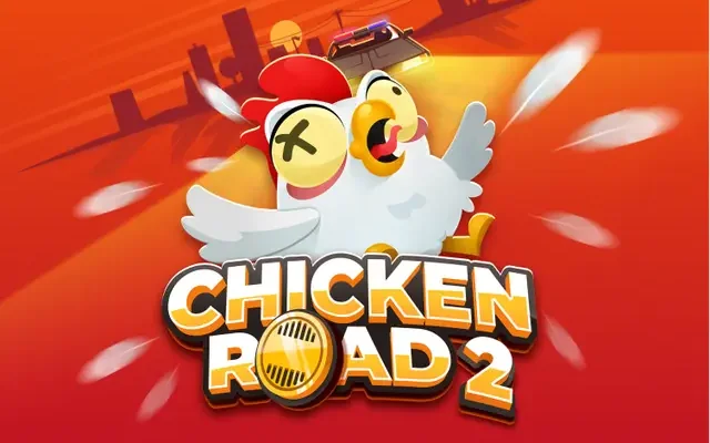 Chicken Road 2.0 spelbanner med kyckling och rött tema